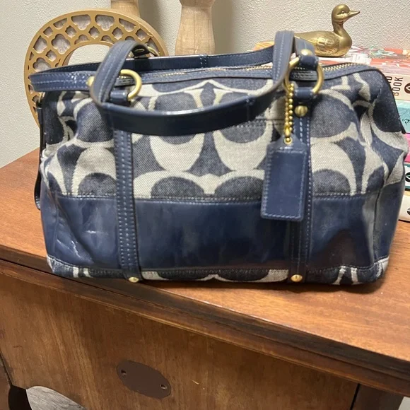 Coach | Bags | Coach Signature Denim Blue Barrel Satchel Bag Purse